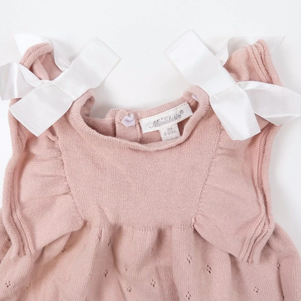 Miniclasix Knit Dress‎ Set Kids 3M Pink Pointelle Ruffle Bows